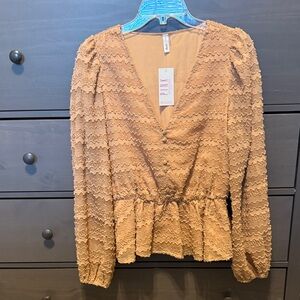 Women’s small Camel Ruffle peplum Blouse